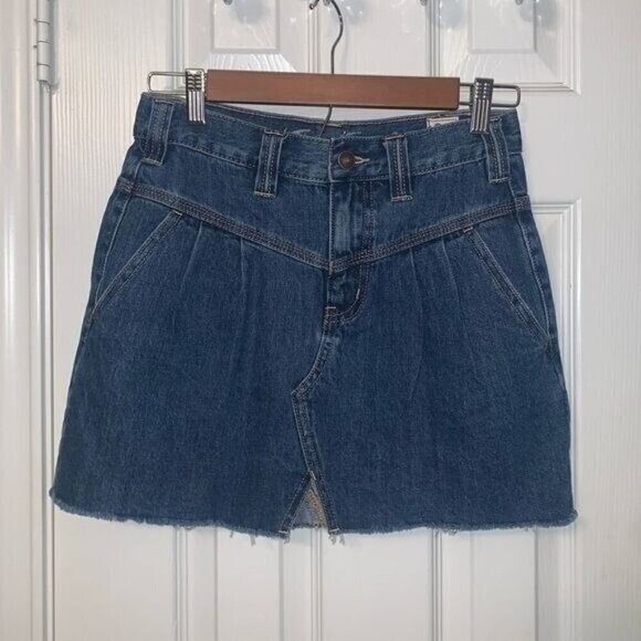 We The Free Sidecar Blue Denim Raw Hem Y2K Retro Western Miniskirt Size 24 - Picture 2 of 9